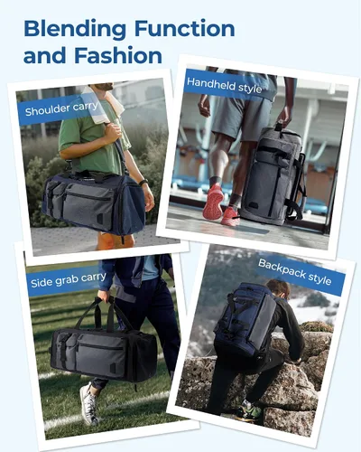 Vista 2 de BAGSMART Bolsa de gimnasio para hombres, bolsas de lona deportivas para viajes, bolsa de fin de semana con compartimento para zapatos y laptop