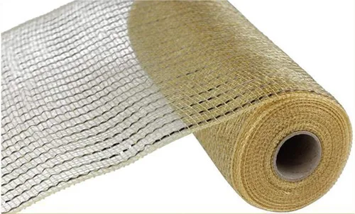 Vista 4 de Cinta decorativa de malla de yute de poliéster de 10 pulgadas x 30 pies (rayas naturales marrones y blancas con hilo de algodón): RY800348