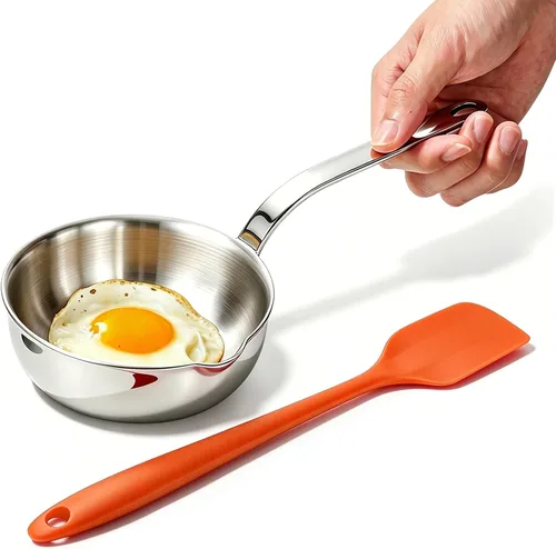 Vista 9 de Mini sartén para huevos, sartén para tortilla de acero inoxidable 304, sartén para salsa de 5.1 pulgadas, mini sartén para calentar mantequilla