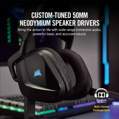 Vista 4 de CORSAIR Void PRO - Auriculares inalámbricos RGB para juegos, Dolby 7.1 Surround Sound para PC, certificados por Discord, controladores de 1.969 in
