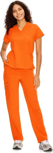 Vista 14 de COZYFIT Scrubs for Women Set - V-Neck & Straight Leg Pants with 9 Pockets Negro
