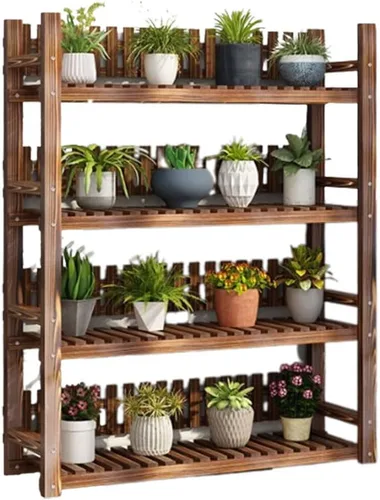 Vista 8 de Soporte de madera para plantas de 4 niveles, fácil de montar, estante de madera multifuncional para plantas, soporte de madera para múltiples