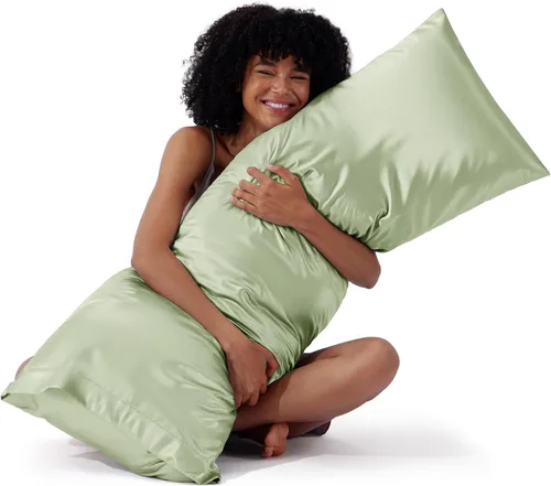 Vista 43 de Bedsure Paquete de 2 fundas de almohada de satén similares a las fundas de almohada de seda tamaño estándar, funda de almohada para mujeres que