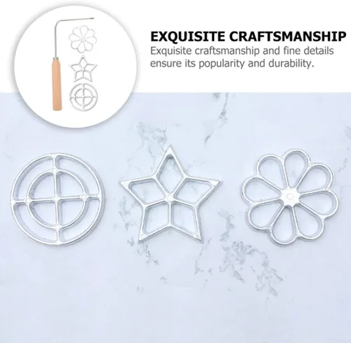 Vista 5 de BESTonZON Juego de timbales de roseta de aluminio para hornear gofres con mango de madera en forma de flor de estrella, molde sueco casero, molde