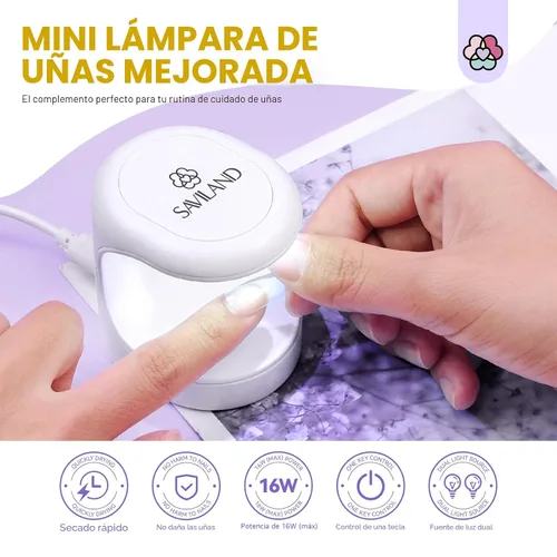 Vista 2 de Saviland Mini Lámpara de Uñas, Lámpara de Uñas de Secado Rápido de Gel 16W, Luz UV Portátil para Extensión de Uñas Fácil y Rápida, Lámpara de Curado