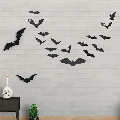 Vista 7 de CREATCABIN Adhesivo acrílico para espejo de murciélagos de Halloween, decoración de pared negra, extraíble, autoadhesiva, impermeable