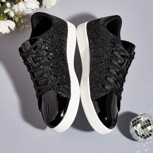 Vista 2 de LUCKY STEP - Tenis de moda para mujer, con brillantina y cordones