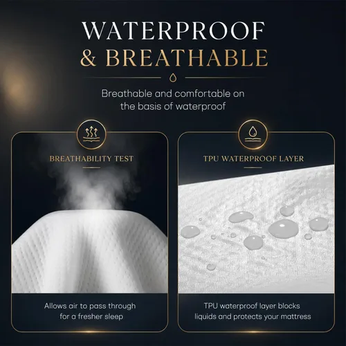 Vista 4 de Protector de colchón California King Tencel Luxury 100% impermeable, sedoso suave y transpirable, funda de colchón refrescante ajustable de 18