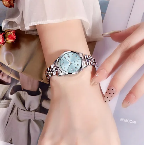 Vista 2 de Reloj de pulsera para mujer, reloj de cuarzo de acero inoxidable, luminoso, impermeable, reloj de negocios para mujer