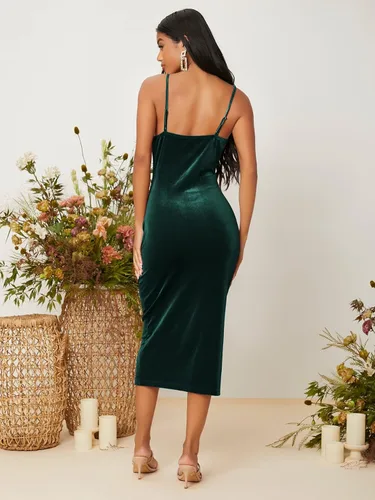 Vista 2 de Verdusa Vestido midi ajustado de terciopelo sin mangas con cuello vuelto para mujer