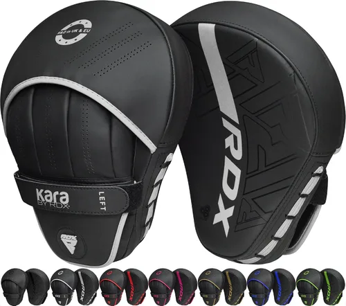 Vista 11 de RDX Almohadillas de boxeo Curvadas Focus Mits, Maya Hide Leather Kara Hook and jab Training Pads, correa ajustable ventilada, MMA Muay Thai Negro