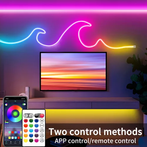 Vista 2 de segrass Cuerda de luz de neón de 16.4 pies, cuerda de luces LED flexible con control por aplicación/control remoto, luces de cuerda de múltiples
