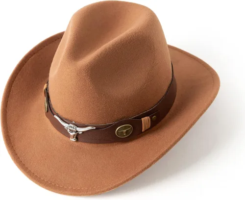 Vista 2 de Gossifan Sombreros clásicos de vaquera occidental para mujer con cinturón ancho