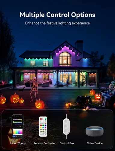 Vista 8 de Luces permanentes para exteriores, 200 pies inteligentes IC+RGB luces de Navidad para exteriores con 144 LED, IP67 impermeable LED aleros