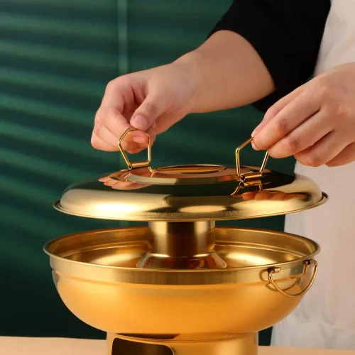 Vista 6 de Olla caliente de acero inoxidable con diseño de arco iris para postre duradera, olla multiusos para sostener frutas, perfecta para reuniones