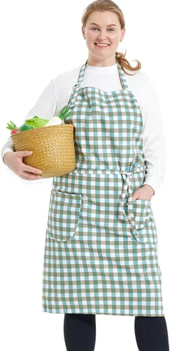 Vista 42 de Delantales de algodón y lino para hornear, talla grande, para mujer, con bolsillos, cocina