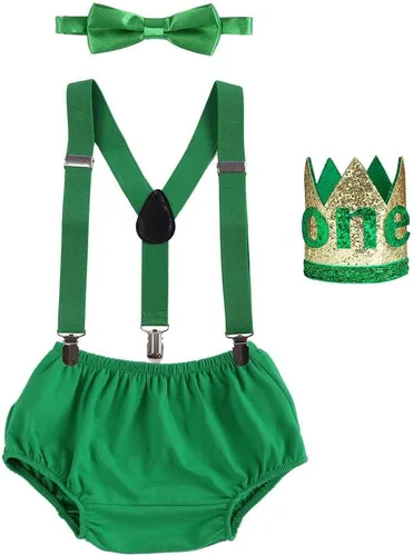 Vista 23 de Conjunto de ropa de bebé niño León Fox Cake Smash Wild One 1er cumpleaños Bloomers cubierta de pañales, tirantes y corbata de moño