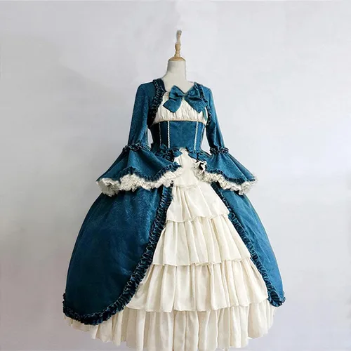 Vista 2 de Black Gothic Dress for Women, Lolita Princess Dresses Retro Gothic Bow Ruffle Flare Sleeves Layered Fancy Dress