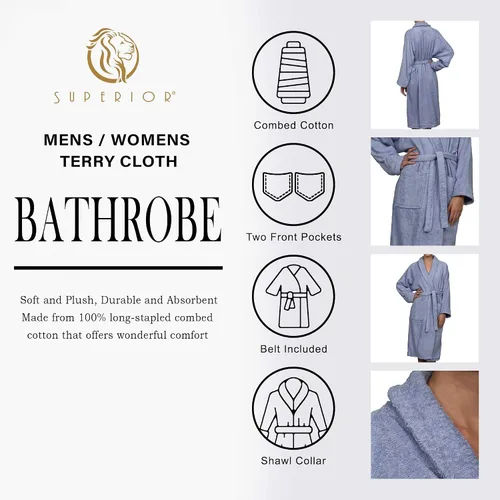 Vista 3 de SUPERIOR Bata de rizo unisex de algodón, batas suaves y absorbentes para hombres y mujeres, accesorios de baño