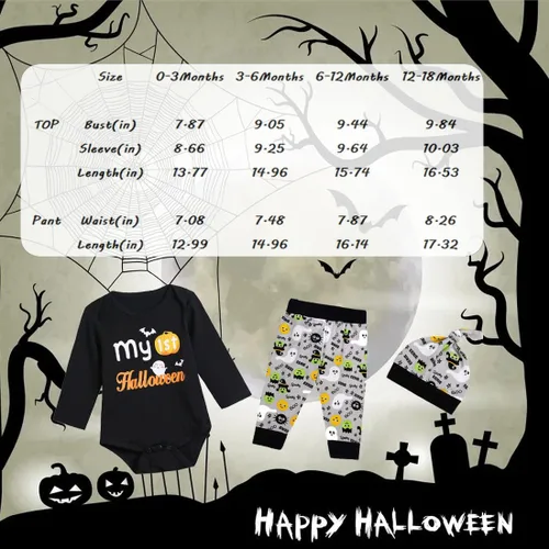 Vista 6 de PROMOTED TO BIG SISTER My First Halloween Baby Boy Outfit Set Pumpkin Romper Ghost Print Pants with Hat