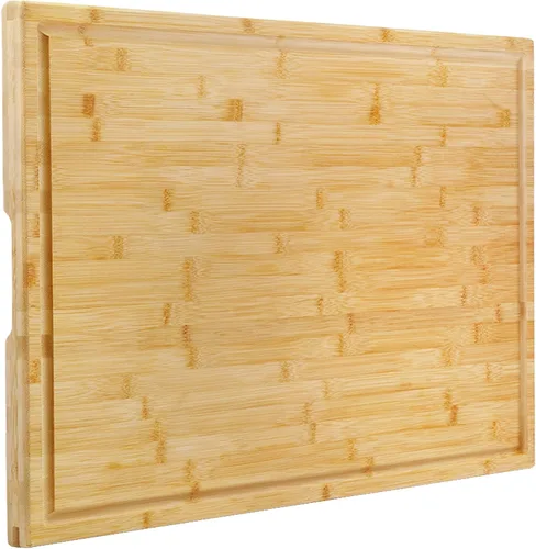 Vista 10 de Utoplike Tabla de cortar de acacia de 17 x 12 pulgadas, tabla de cortar de grano final de madera con ranura de jugo de un solo lado y asas, bloque