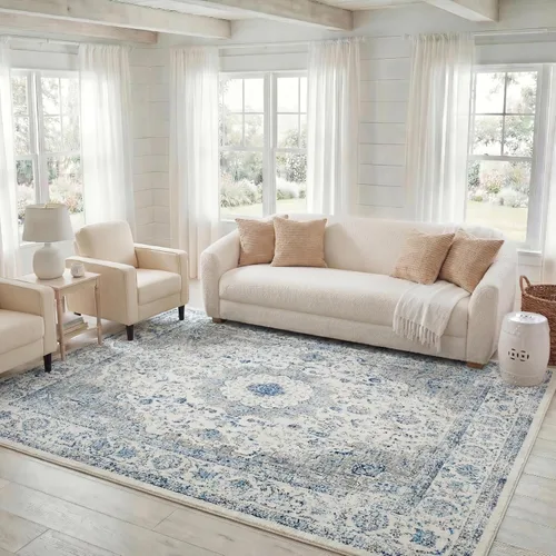 Vista 10 de SAFAVIEH Evoke Collection EVK220B Medallón oriental shabby chic de 2'2" x 4', color gris/dorado, no desprende pelusa, alfombra de acento para sala