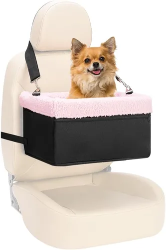 Vista 8 de Asiento de coche para perros pequeños de menos de 20 libras, asiento elevador con marco de metal, tela Oxford de doble capa, correa de seguridad