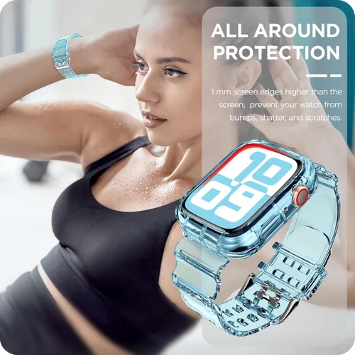 Vista 199 de DABAOZA - Correa transparente compatible con Apple Watch con estuche protector, correa deportiva de TPU con brillo para mujeres y hombres