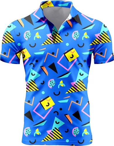 Vista 92 de Camisa de golf de los años 80 para hombre, ajuste seco, manga corta, estampada, divertidas, camisas de golf de los años 90 para hombre