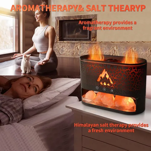 Vista 7 de BOHOFAM Difusor de Aceite Esencial con Lámpara de Sal del Himalaya, Difusor/Humidificador de Aroma de Doble Llama/Medusa 2 Modos, Luces Coloridas, 4