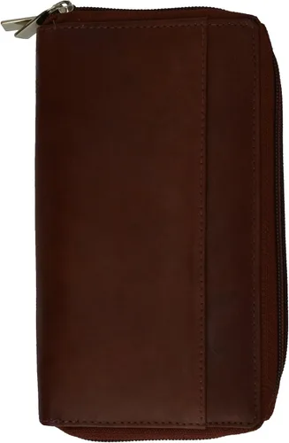 Vista 5 de Marshal Cartera de chequera de embrague de doble cremallera de cuero genuino para las mujeres #4575CF