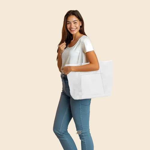 Vista 4 de Bolsa Dalix de 23 pulgadas, calidad superior, 24 oz, bolsa de lona de algodón Blanco