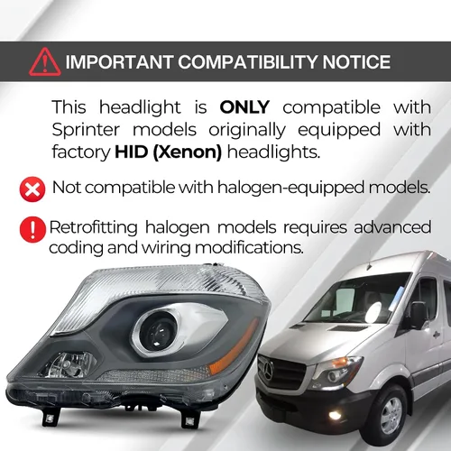 Vista 2 de Conjunto de faros de repuesto para Mercedes Sprinter 2014 2015 2016 2017 2018, proyector HID de lado izquierdo/conductor Xenon