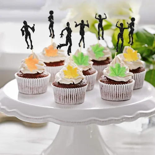 Vista 6 de 24 piezas de decoración de cupcakes de discoteca de los años 70 con purpurina negra, selecciones bailarinas de los 80 para decoración de pasteles