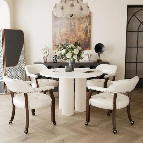 Vista 39 de Juego de 2 sillas de comedor con ruedas, poliuretano gris antiguo Gris (Antique Grey)