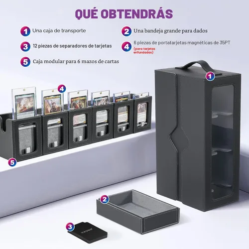 Vista 2 de Caja de baraja Commander de UAONO para MTG, estuche modular de 6 barajas con bandeja para dados, contiene más de 600 cartas con funda doble, caja