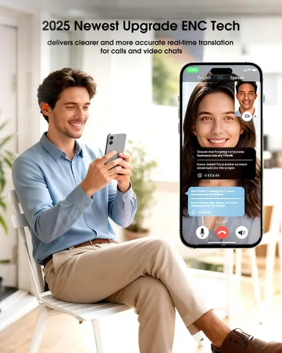 Vista 3 de AI Translator - Auriculares inalámbricos Bluetooth - Traducción de 164 idiomas sin necesidad de suscripción, llamadas de audio y video, intérprete