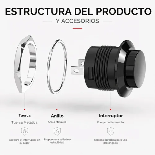 Vista 5 de Interruptor de botón momentáneo, mini interruptor redondo sin bloqueo, CA 250 V/3 A CA 125 V/6 A, tapa negra de apagado (10 piezas)