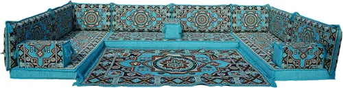 Vista 154 de arabicsofa Sofá en forma de U de estilo árabe para el suelo – Juego de Majlis hecho a mano – Sofá de estilo bohemio