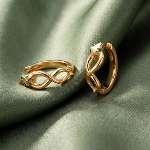 Vista 3 de VACRONA - Aretes tipo arracada de aro para mujer, chapados en oro de 14 quilates, diseño de Huggie 8 Cola de serpiente