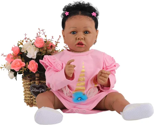 Vista 13 de HOOMAI - Muñeca imitación de bebé real, con cuerpo suave de 22.8 pulgadas, muñeca realista de niña afroamericana