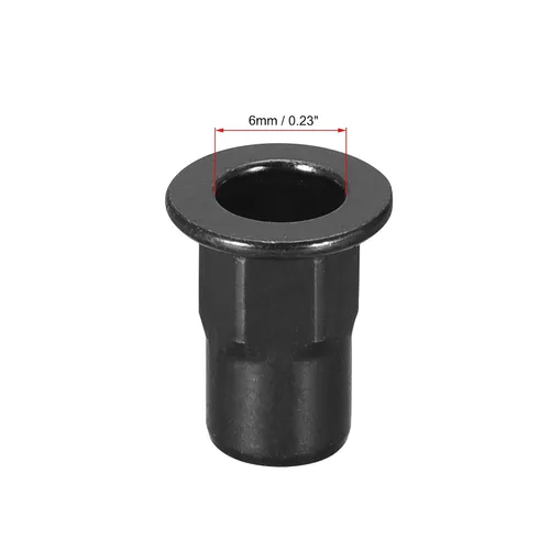 Vista 3 de uxcell Tuercas de remache M4, rosca media hexagonal de acero al carbono galvanizado cabeza plana roscada tuerca de inserción negra 50 piezas