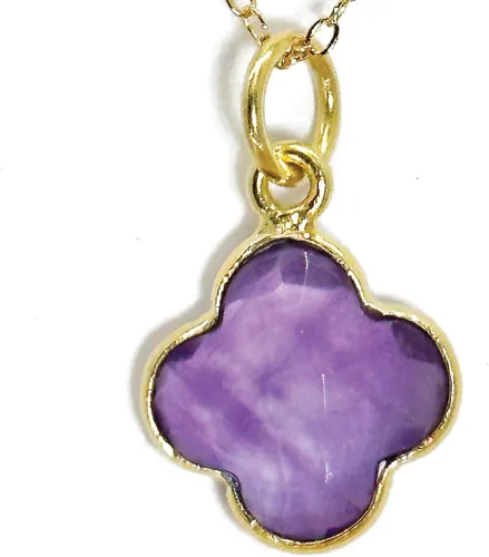 Vista 64 de Genuine Gemstone Necklace, Carved Four Leaf Clover Shape, Amethyst, Moonstone, Amazonite, Tourmaline, Labradorite, 925 Sterling Silver Jewelry