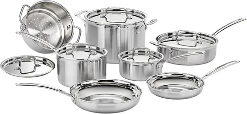 Vista 3 de Cuisinart MCP-13 MultiClad Pro - Juego de utensilios de cocina de acero inoxidable de 13 piezas, color plateado