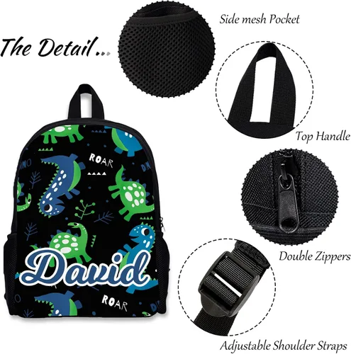 Vista 3 de Mochila escolar de dinosaurio personalizada, mochila con nombre personalizado, mochila ligera para niñas y niños, mochila casual, Estilo 3, Casual