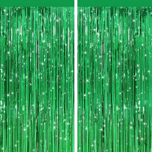 Vista 19 de Paquete de 2 cortinas de flecos de papel de oropel metálico negro, serpentinas de puerta, telón de fondo para cabina de fotos para fiesta
