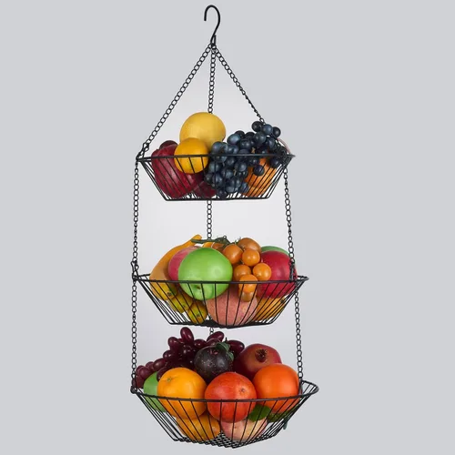 Vista 6 de JUNCHU CHERRY Cesta colgante de frutas de 3 niveles, 2 paquetes, almacenamiento para colgar en la pared, cesta de organización de cocina y baño