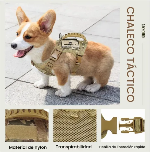 Vista 4 de Arnés táctico de entrenamiento para perros, chaleco de trabajo al aire libre, ajustable, militar, Molle, arnés con mango de goma (XS (paquete de 1)