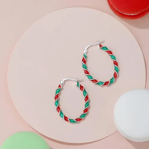 Vista 8 de Aretes de aro esmaltados, aretes de aro ovalados chapados en plata para mujer, joyería de moda