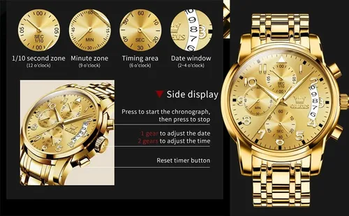 Vista 4 de OLEVS Reloj de pulsera ajustable de acero inoxidable impermeable para hombre, reloj analógico de cuarzo para hombre, moda de negocios, clásico